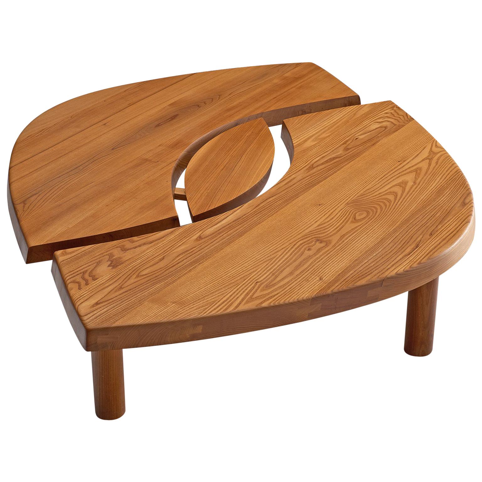 Large Pierre Chapo Coffee Table 'L'oeuil' in Solid Elm T22C