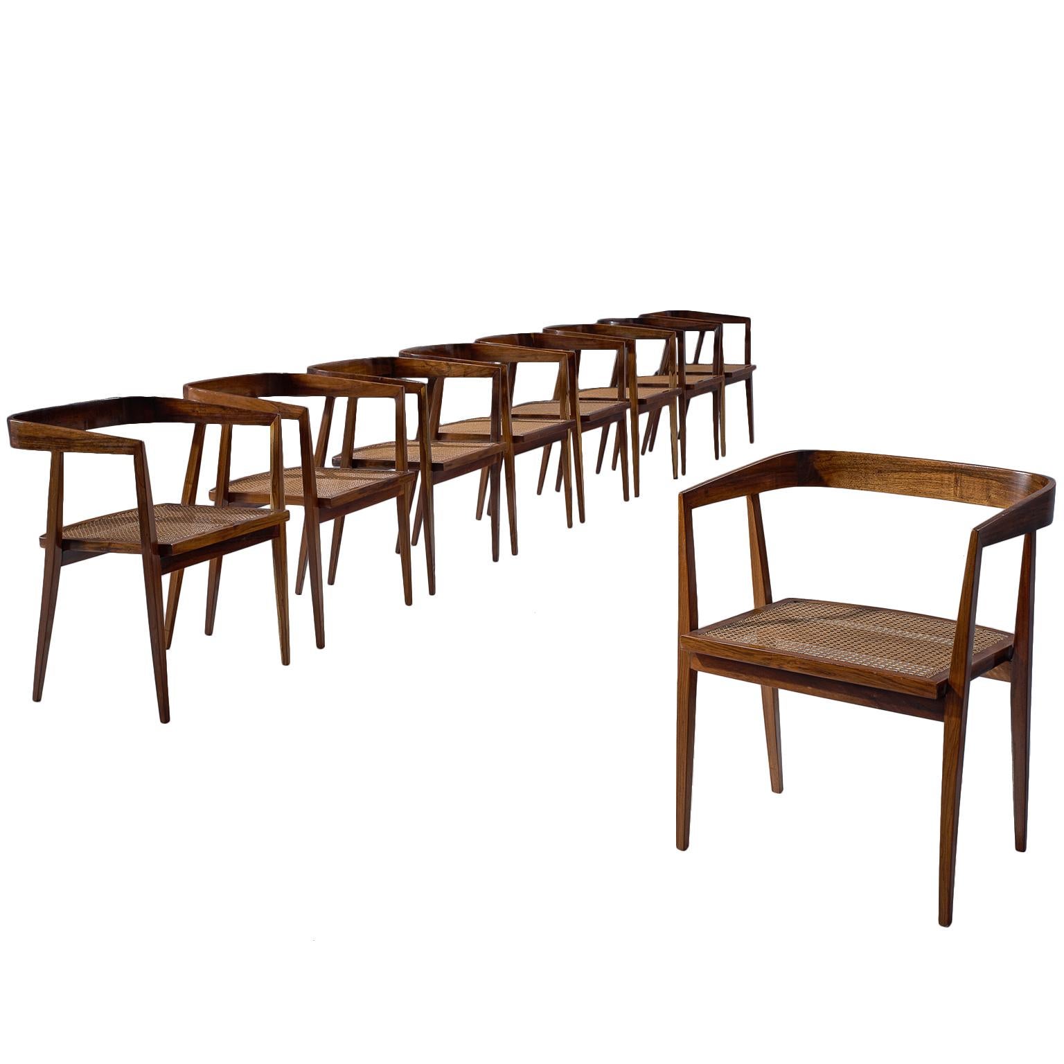 Joaquim Tenreiro Large Set Of Jacaranda And Cane Chairs For Sale At