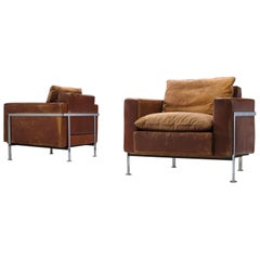 Robert Hausmann Pair of Cognac Leather Lounge Chairs for Laina