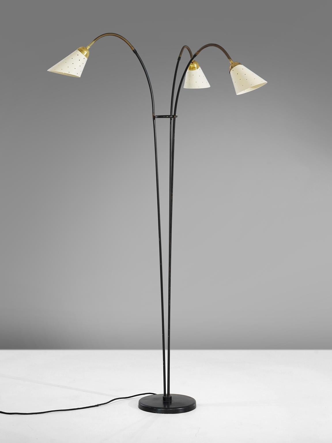 Mid-Century Modern Italy Floor Lamp with White Shades Brass, 1950s
