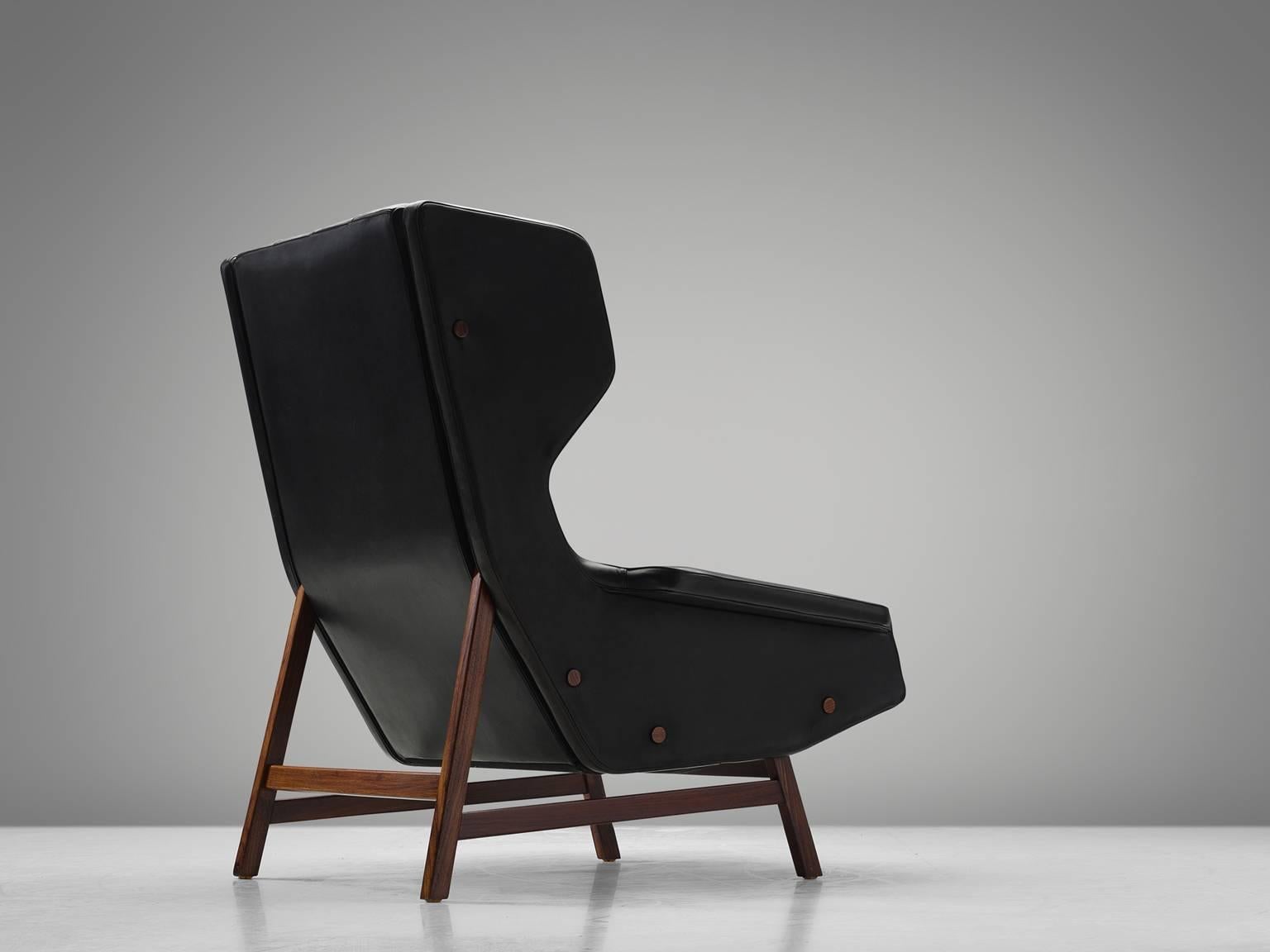 Italian Gianfranco Frattini Lounge Chair Reupholstered with Aniline Leather 