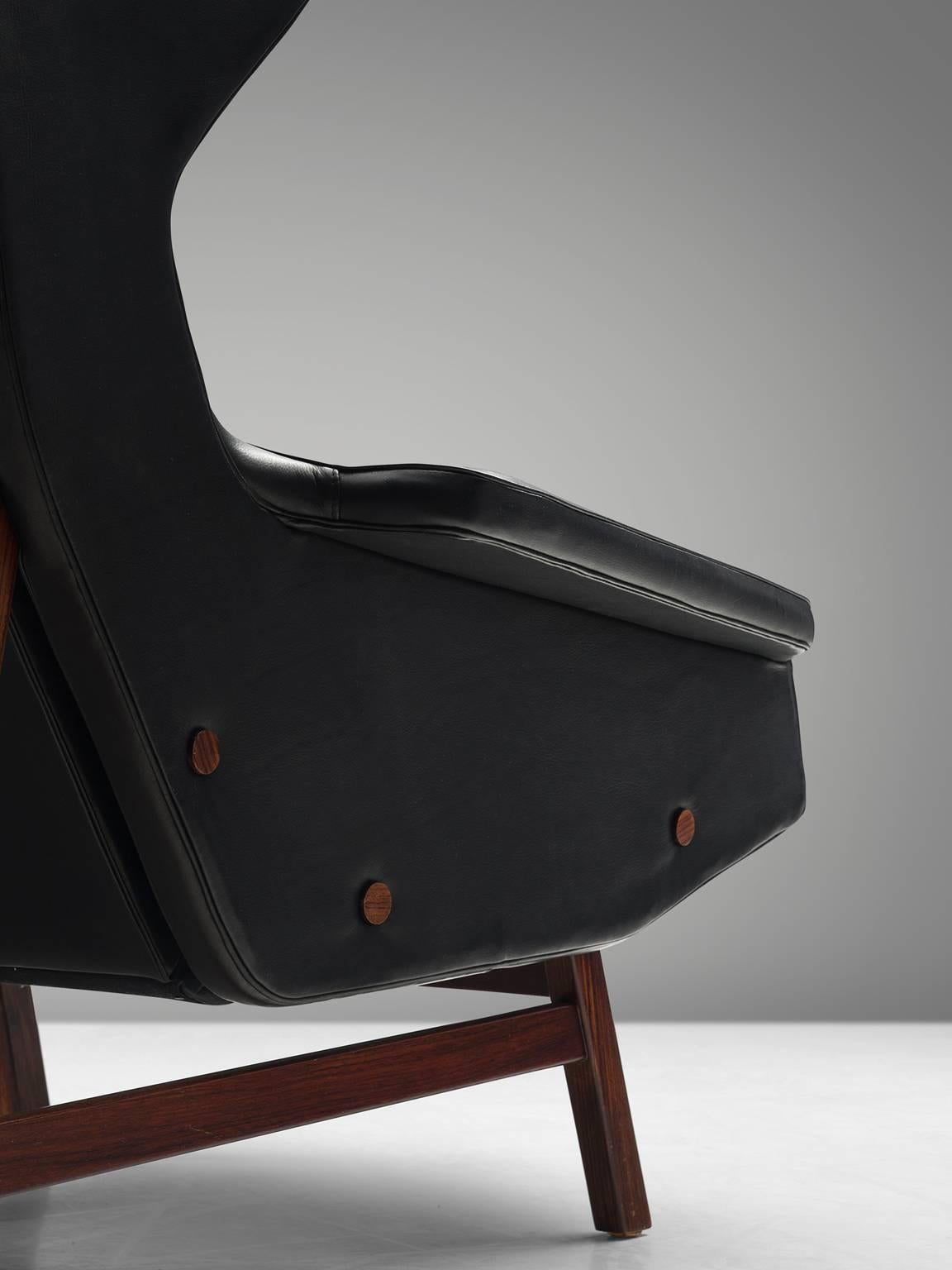 Mid-20th Century Gianfranco Frattini Lounge Chair Reupholstered with Aniline Leather 