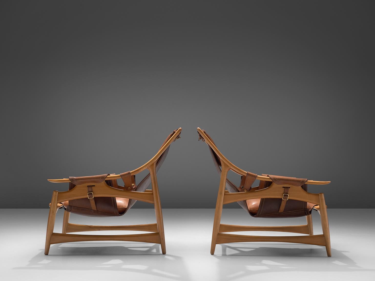 W. Andersag Pair of Lounge Chairs in Teak and Brown Leather In Good Condition In Waalwijk, NL