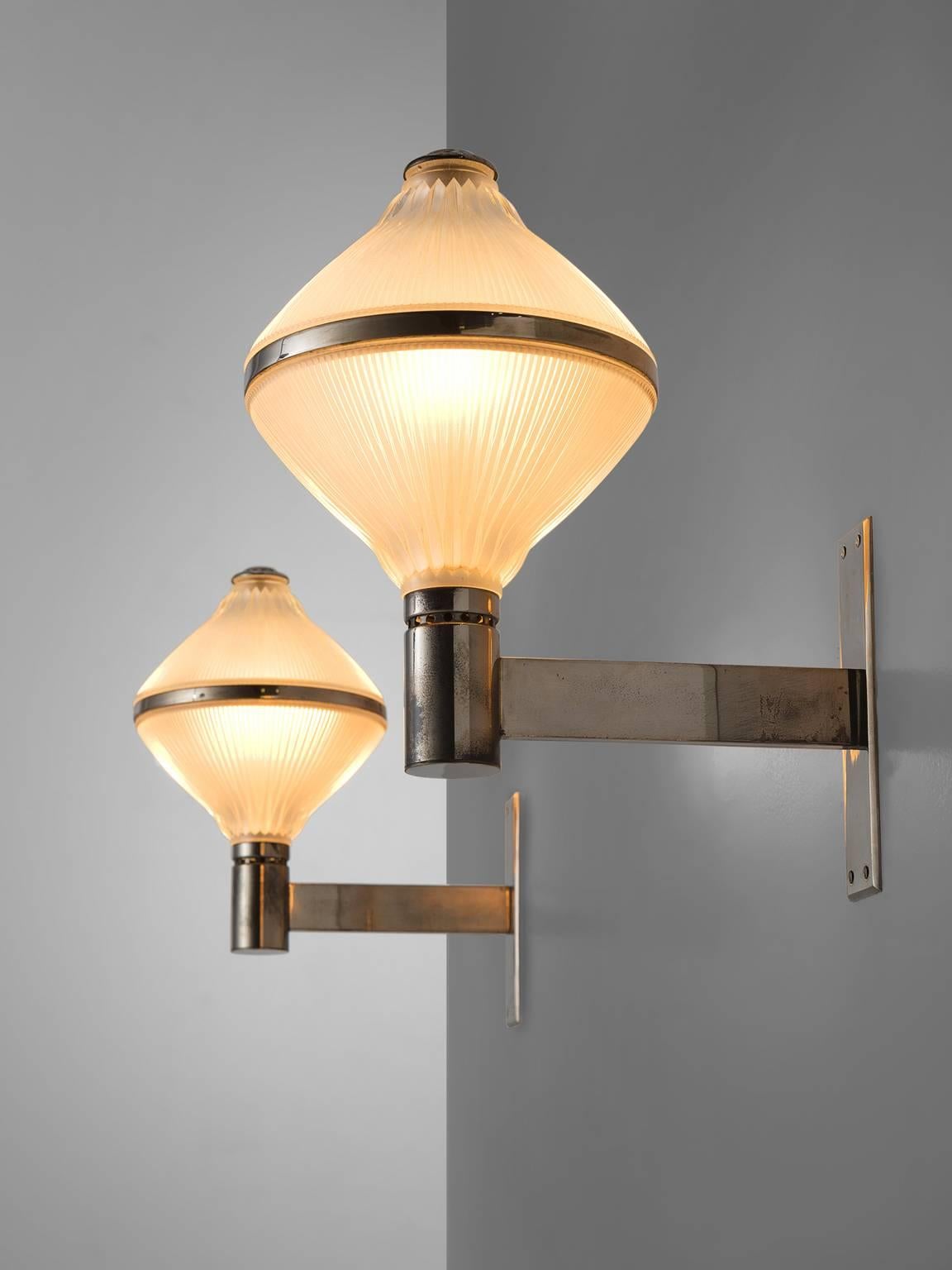 Mid-Century Modern Studio BBPR Set of Two Chrome and Opaline Wall Lights