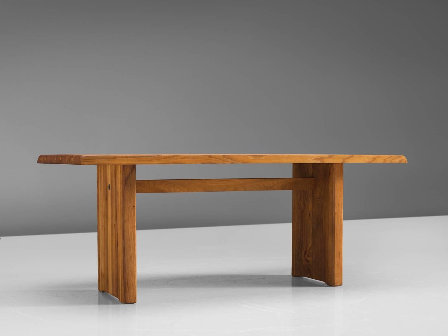 Mid-20th Century Pierre Chapo Elm Table with Benches