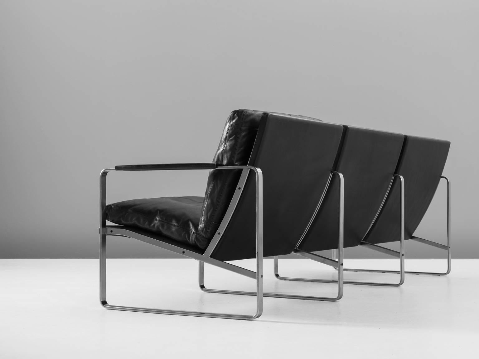 Danish Preben Fabricius Three-Seat Leather Sofa