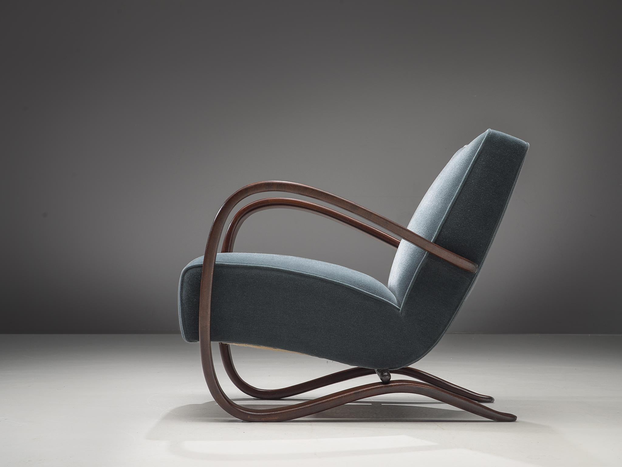 Mid-Century Modern Customized Halabala Lounge Chair with Petrol Mohair Upholstery