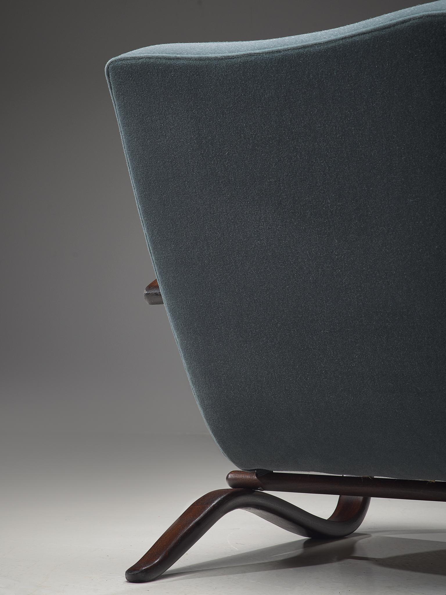 Fabric Customized Halabala Lounge Chair with Petrol Mohair Upholstery