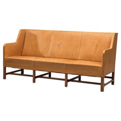 Kaare Klint for Rud Rasmussen Sofa in Natural Leather and Mahogany