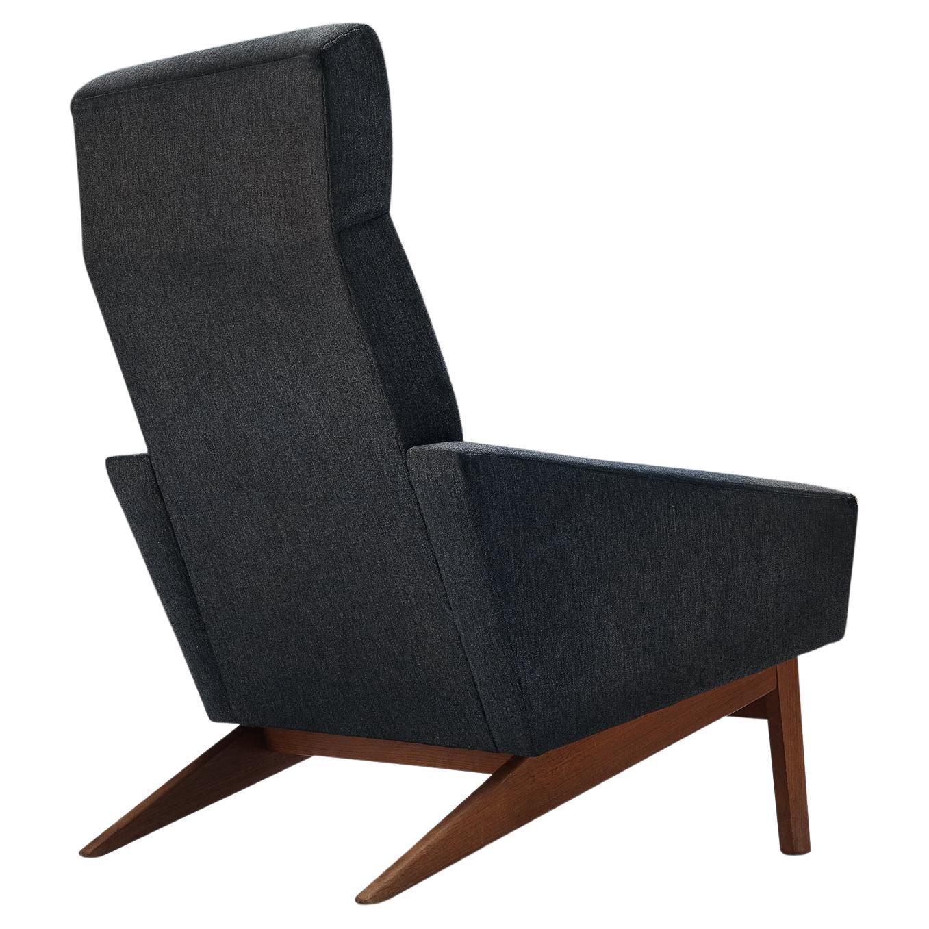 Danish Highback Chair in Grey Upholstery For Sale