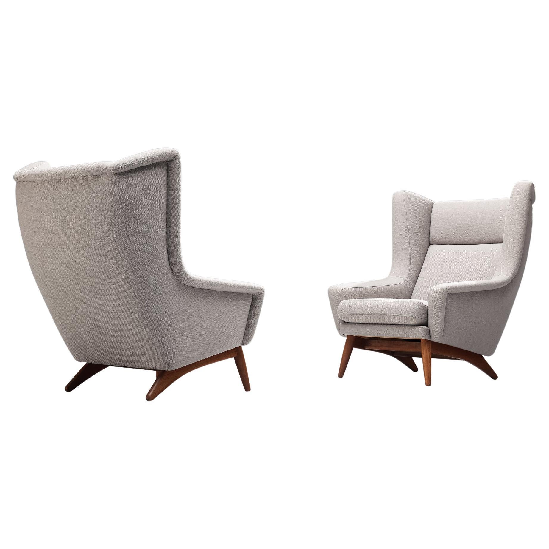Customizable Pair of Danish Wing Back Chairs with Teak Frame