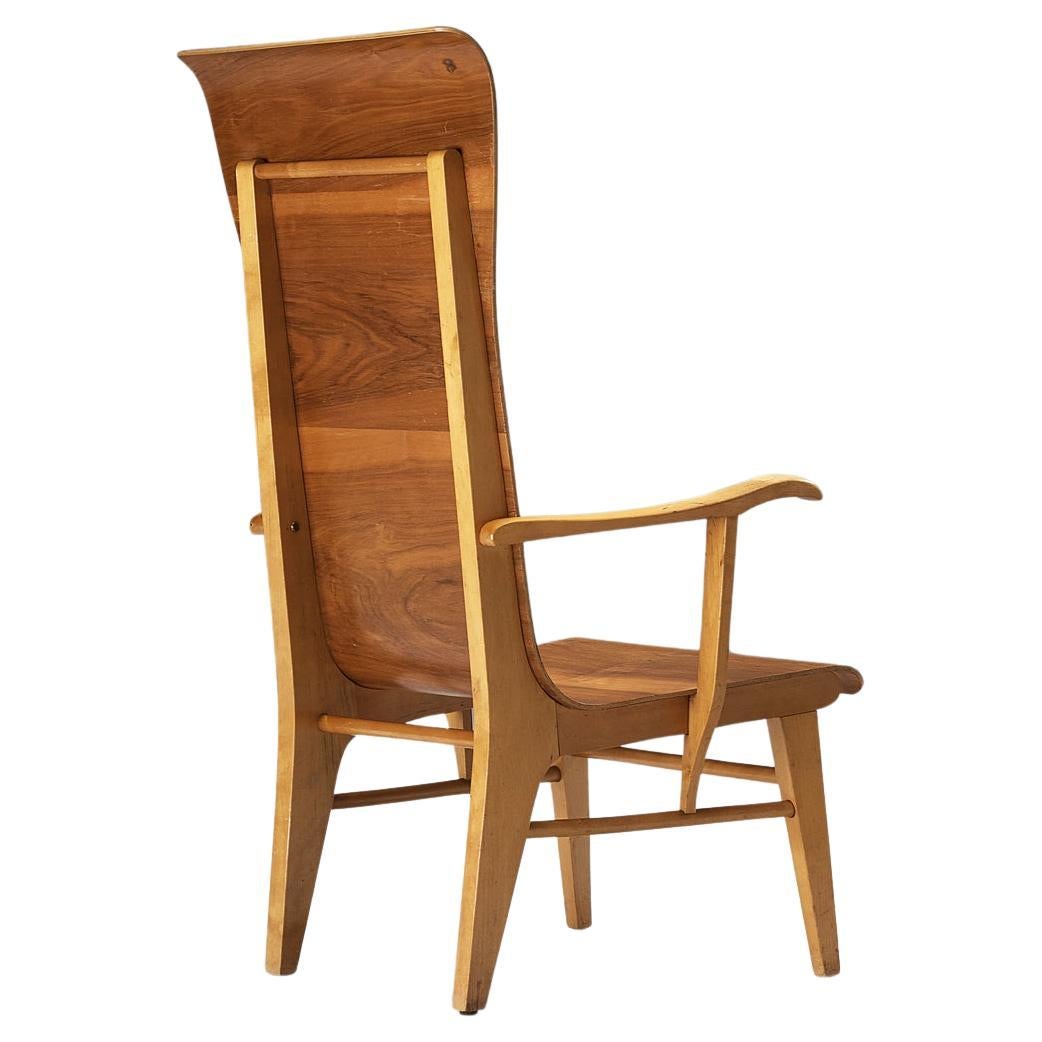 Auke Komter for Metz & Co Rare Armchair in Walnut Plywood