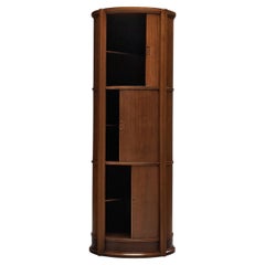 Circular Italian Cabinet with Sliding Doors in Walnut