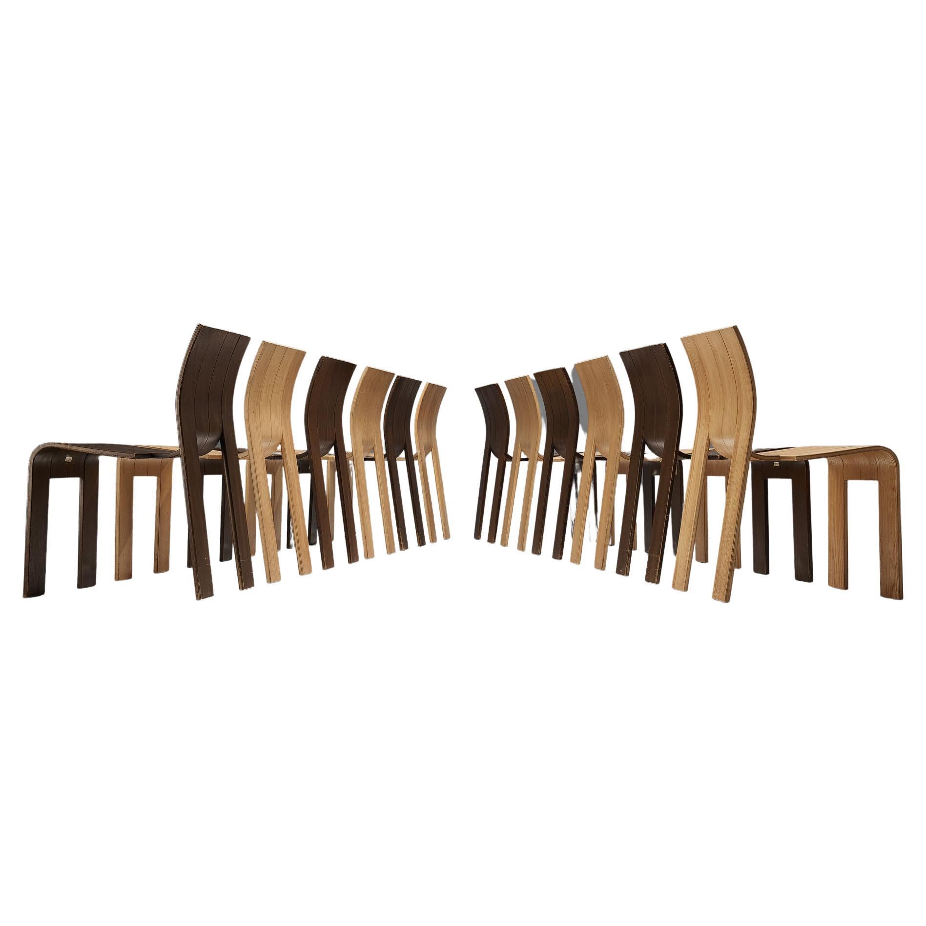 Gijs Bakker for Castelijn Bicolor Set of 12 'Strip' Dining Chairs