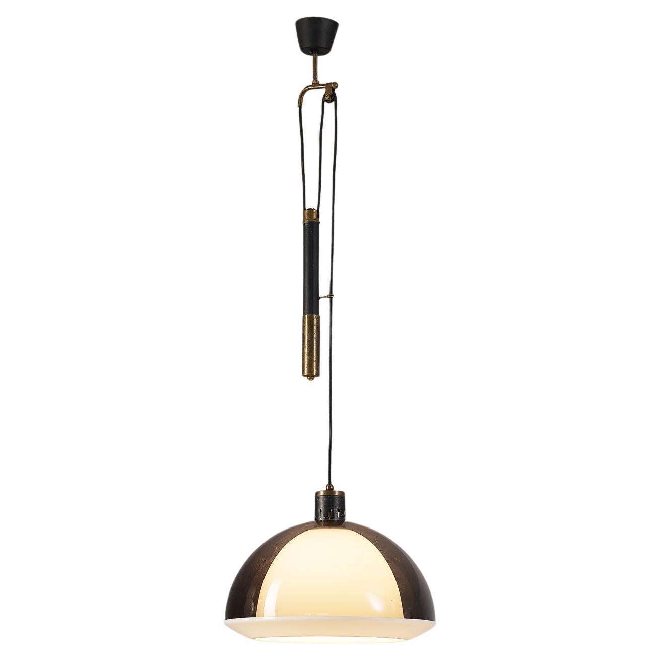 Stilux Italian Adjustable Pendant with Counterweight in Brass and Perspex