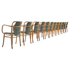 Large Set of Ten Bentwood Armchairs in Green Upholstery