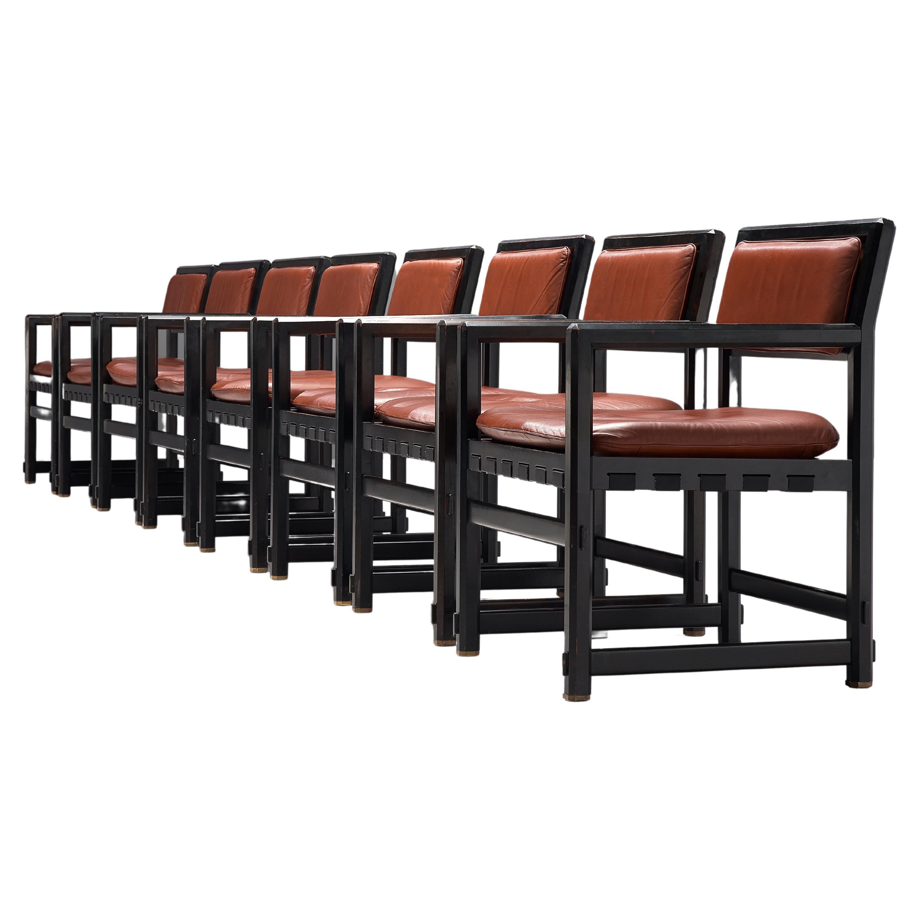 Edward Wormley Set of Eight Dining Chairs in Red Leather