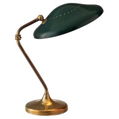 Adjustable Table Lamp in Patinated Brass and Green Metal