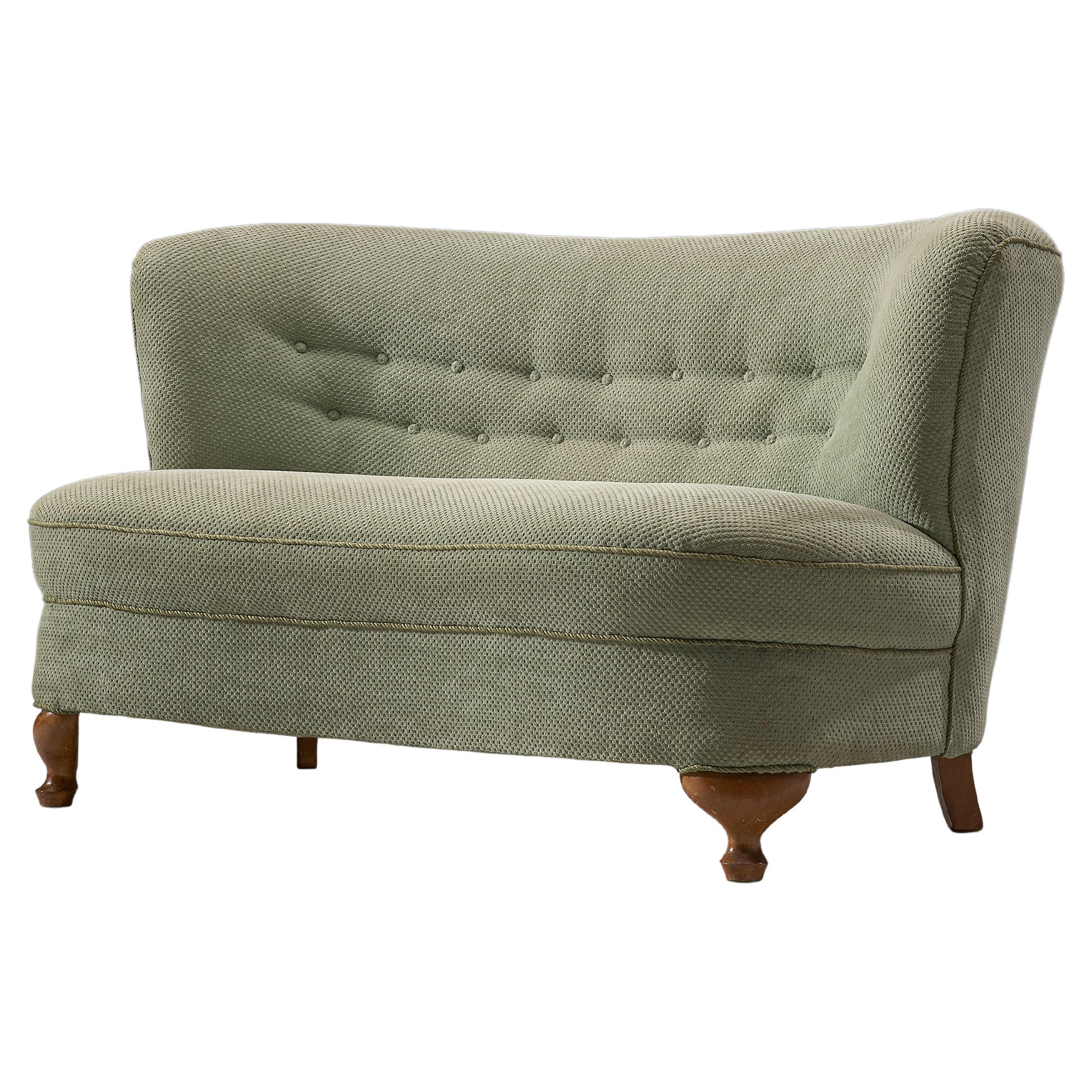 French Settee in Olive Green Upholstery 