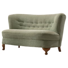 French Settee in Olive Green Upholstery 