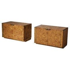 Jean Claude Mahey Pair of Cabinets in Maple Veneer and Brass