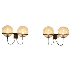 Vintage RAAK Pair of Wall Lights in Chrome and Structured Glass