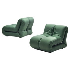 Claudio Vagnoni for 1P Pair of ‘Pagru’ Lounge Chairs in Green Upholstery