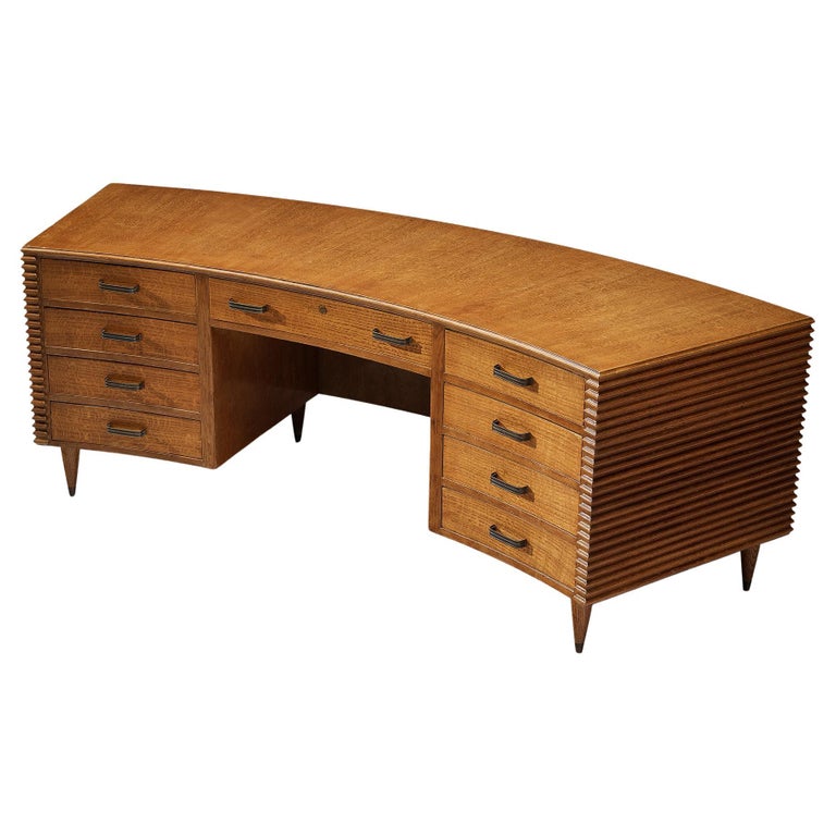 Oak and Brass Desk in the Style of Gio Ponti, 1950s, Offered by MORENTZ