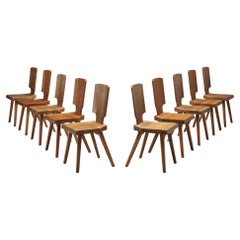 Pierre Chapo Set of Ten 'S28' Dining Chairs in Solid Elm