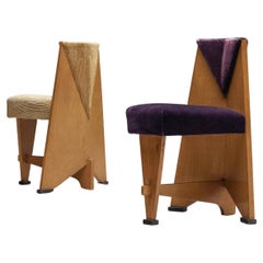 Laurens Groen Art Deco Pair of Chairs in Birch and Bicolor Velvet Upholstery