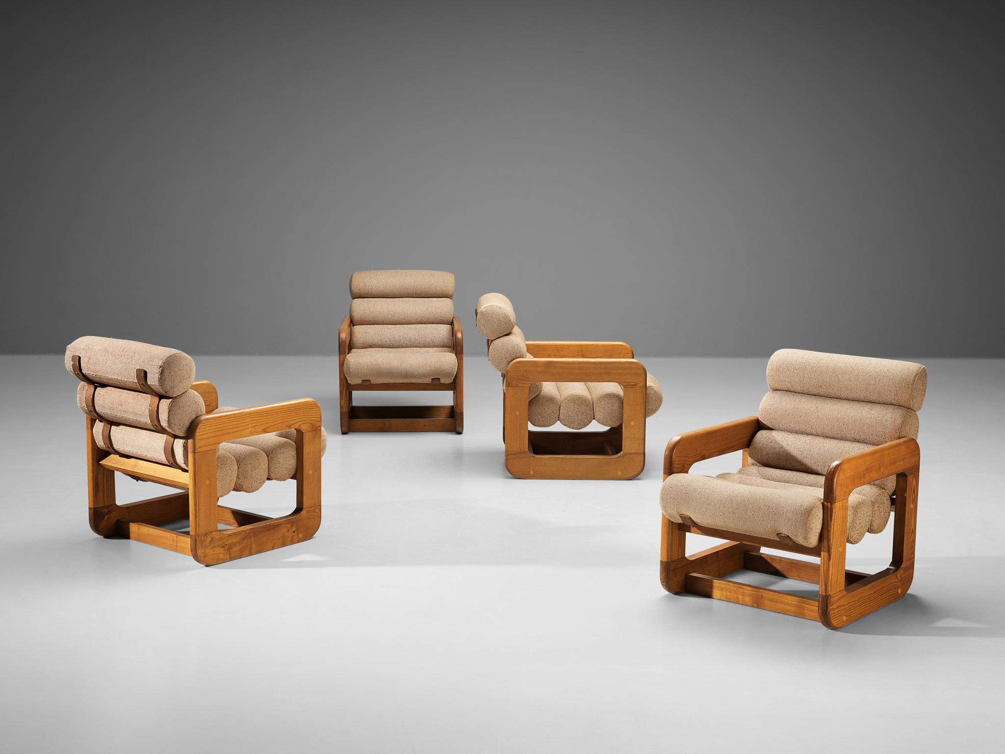 Extraordinary Lounge Chairs in Ash and Off-White Upholstery 1