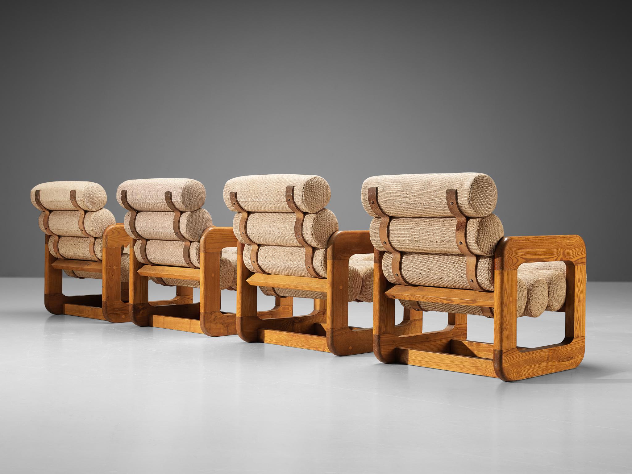 European Extraordinary Lounge Chairs in Ash and Off-White Upholstery