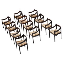 Vico Magistretti Set of Twelve ‘Carimate’ Dining Chairs in Rush
