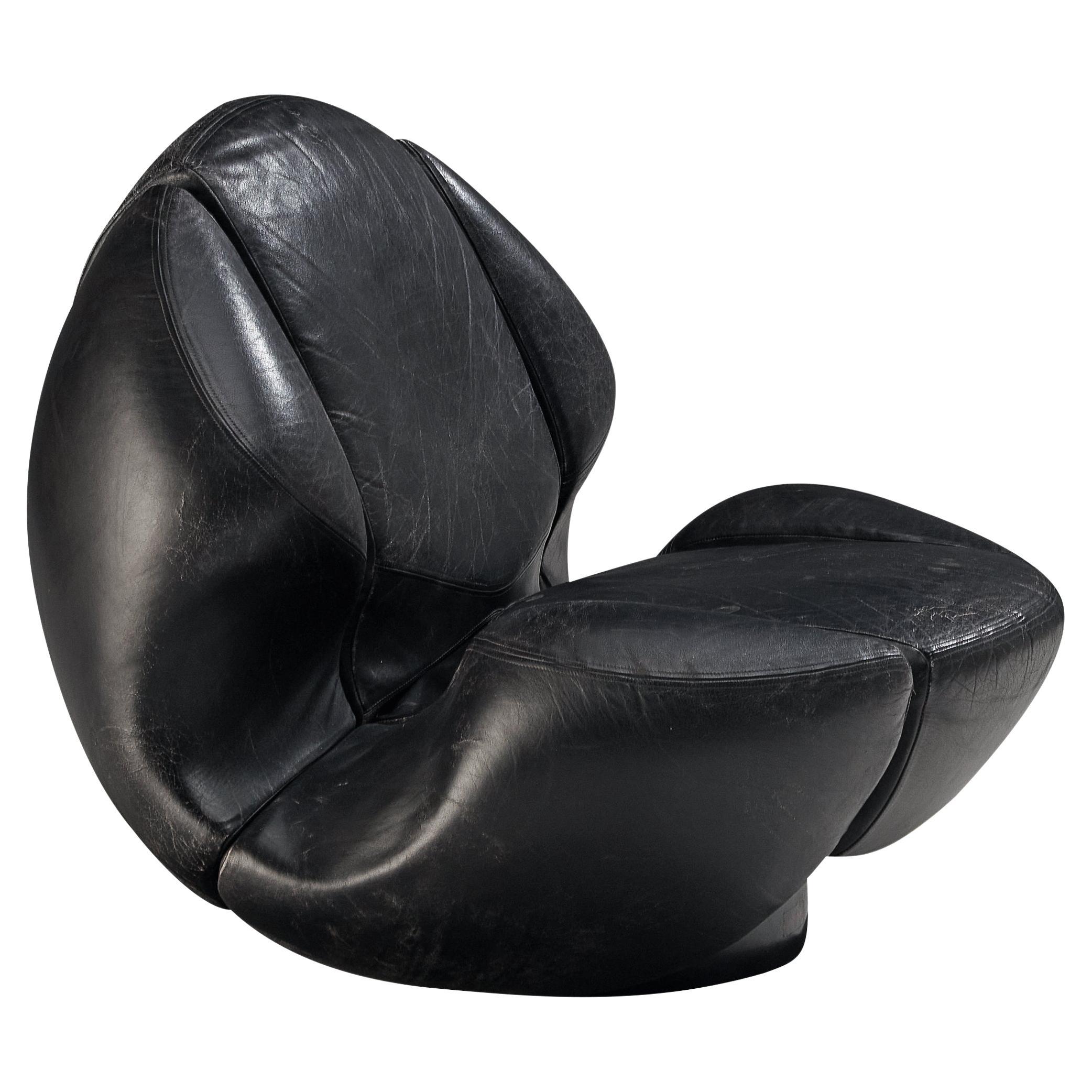 Mario Marenco für Comfortline 'Nova' Loungesessel aus schwarzem Leder  im Angebot