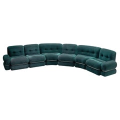 Italian Sectional Sofa in Green and Black Velvet with Chrome Detailing