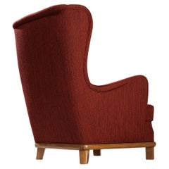 Danish Wingback Chair in Red Upholstery