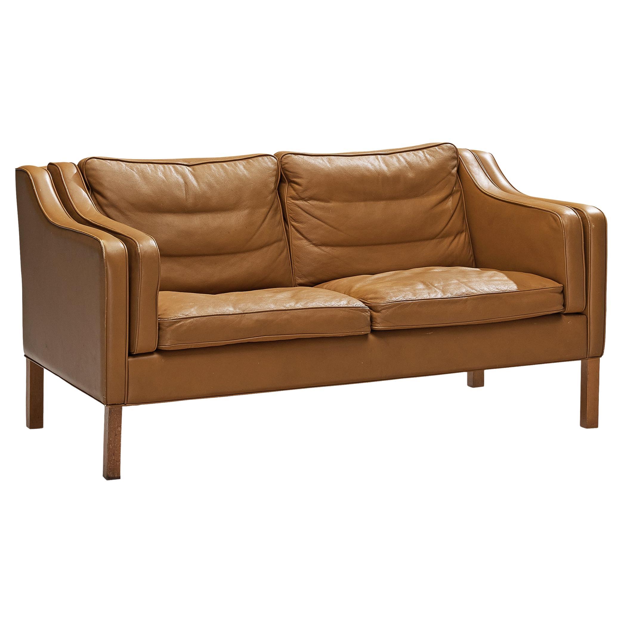 Danish Two Seat Sofa in Cognac Leather