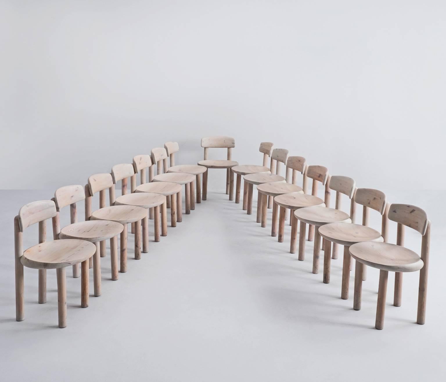 Mid-Century Modern Set of Nine Solid Pine Chairs, with tilt backs, Denmark 1970s