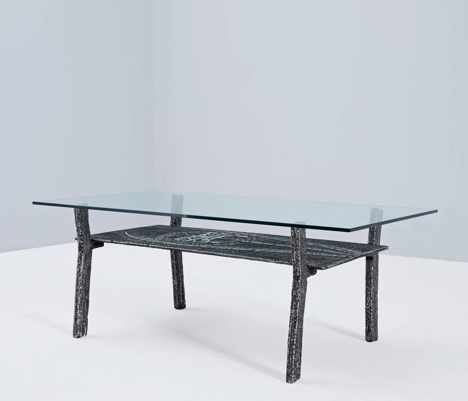 Belgian Brutalist Coffee Table in Cast Iron and Glass, Belgium 1970s