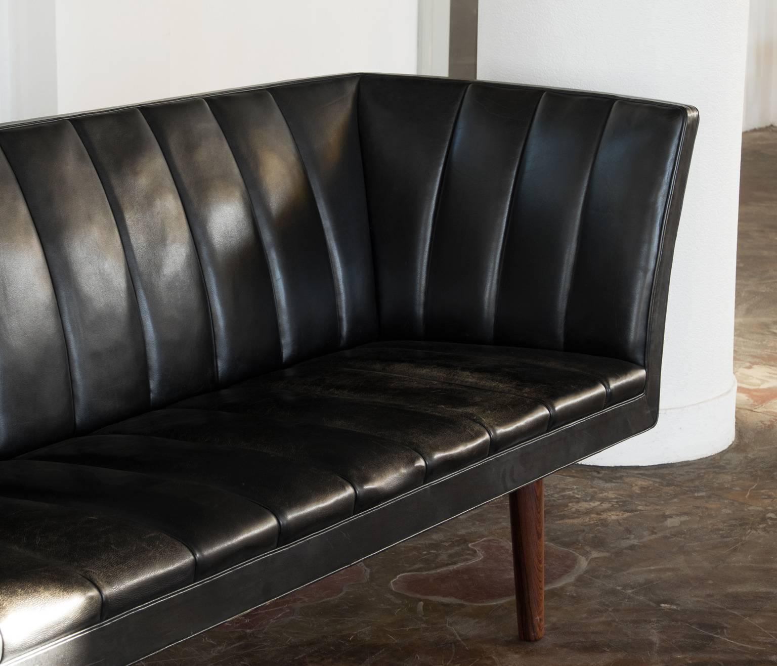 Scandinavian Modern Helge Vestergaard Jensen Rare Black Leather Sofa 