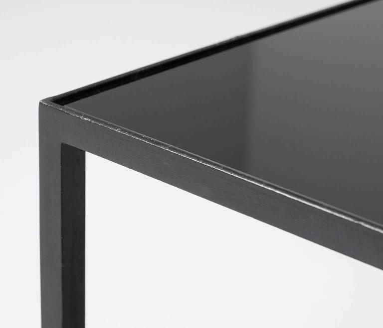 Set of Three Small Black Metal Glass Coffee Tables For Sale at 1stdibs
