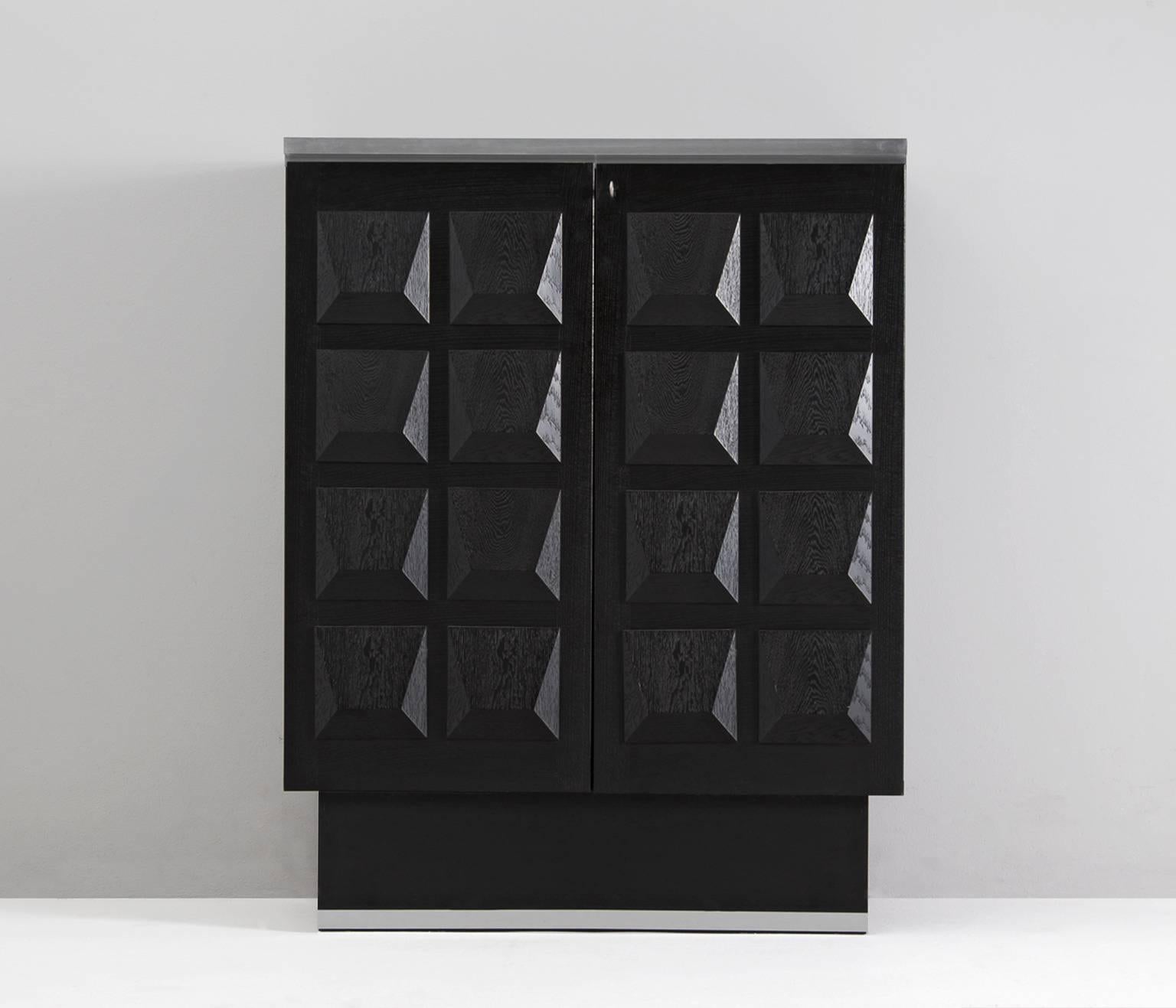 Belgian Brutalist Highboard in Black Ebonized Oak