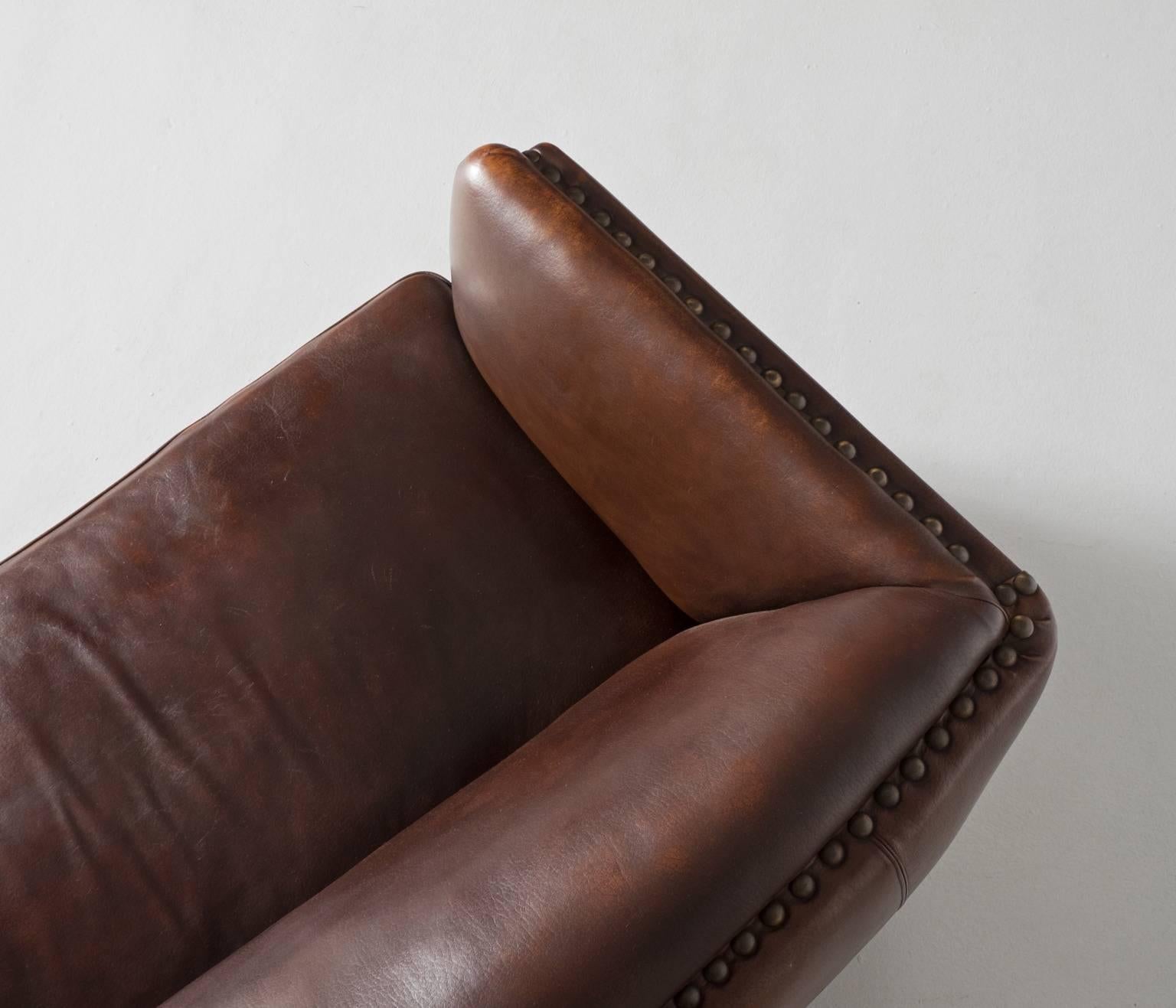Danish Fritz Hansen Brown Leather Sofa, 1940s