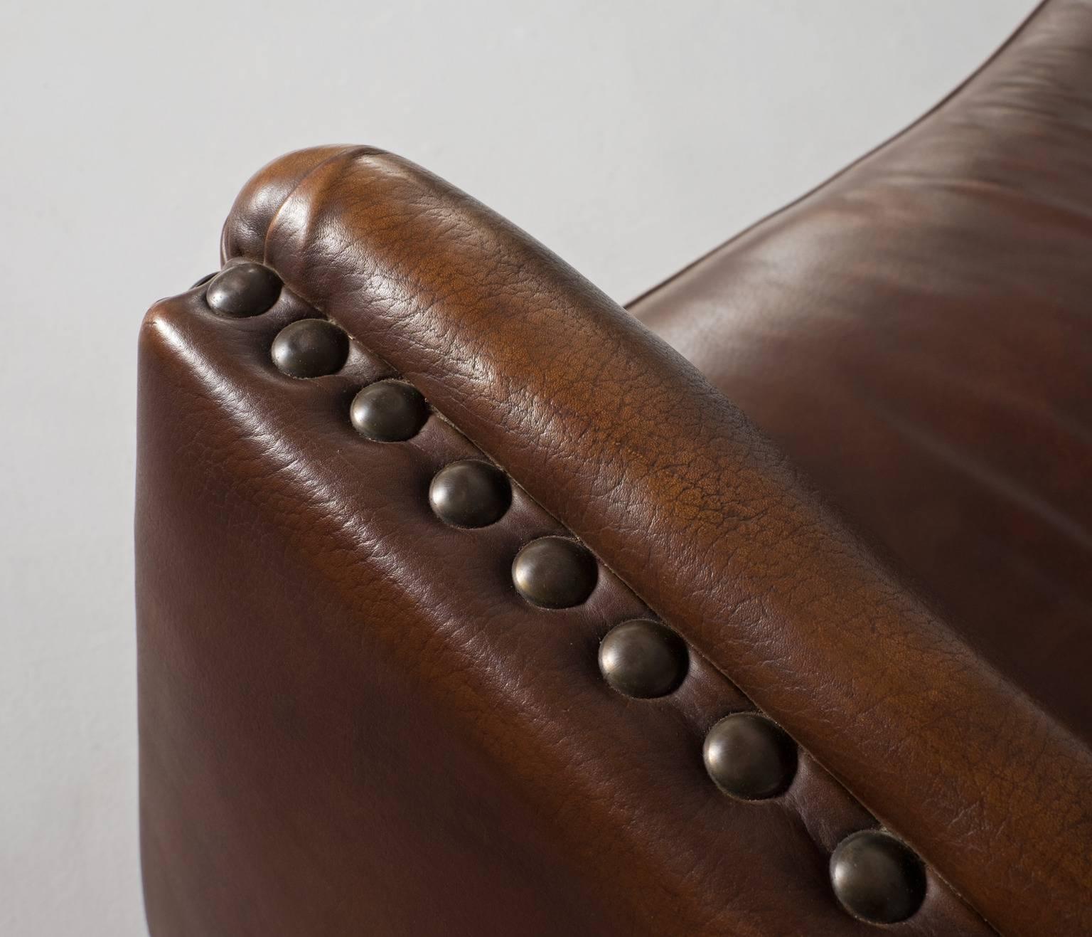 Fritz Hansen Brown Leather Sofa, 1940s In Good Condition In Waalwijk, NL