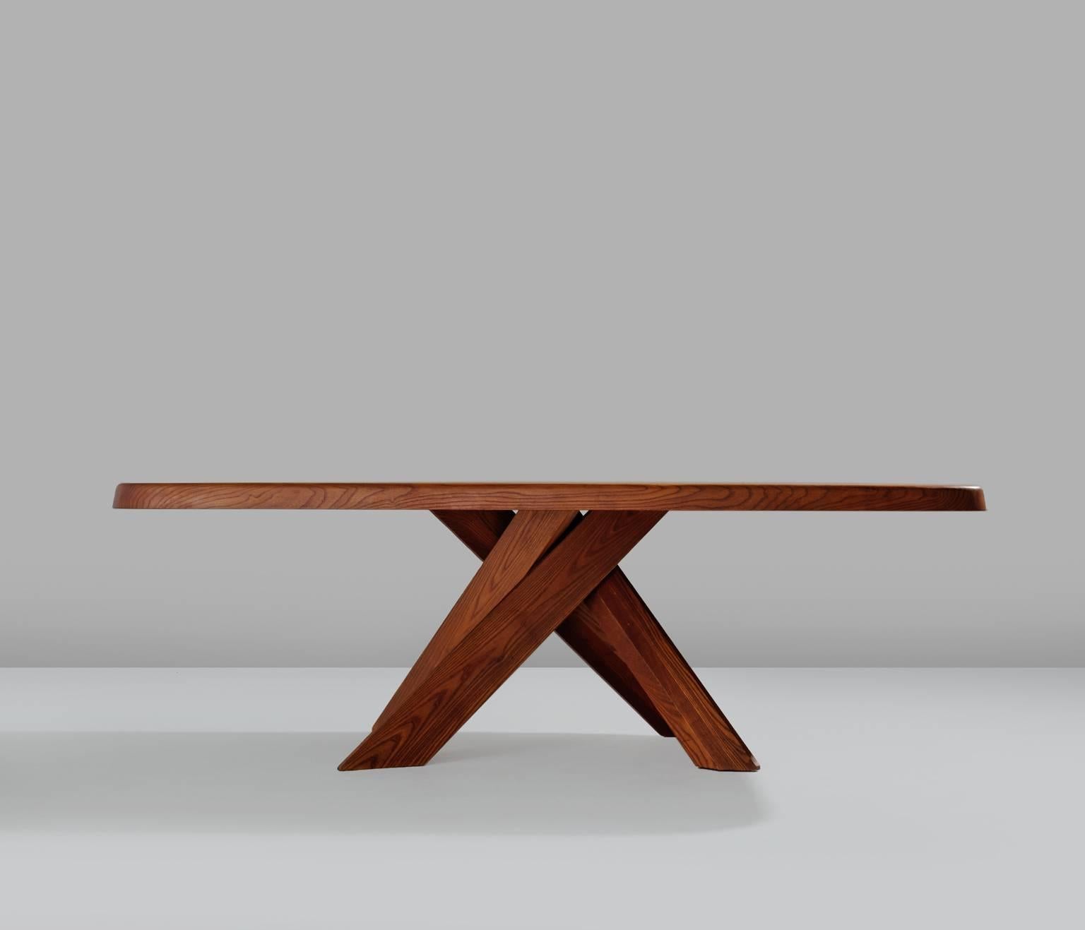 Mid-Century Modern Pierre Chapo Patinated T35D Dining Table in Solid Elm