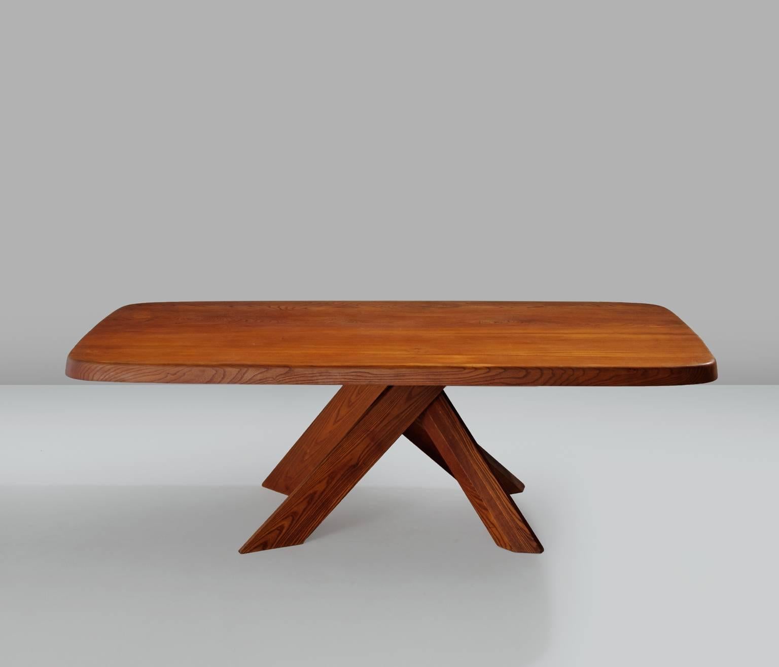 French Pierre Chapo Patinated T35D Dining Table in Solid Elm
