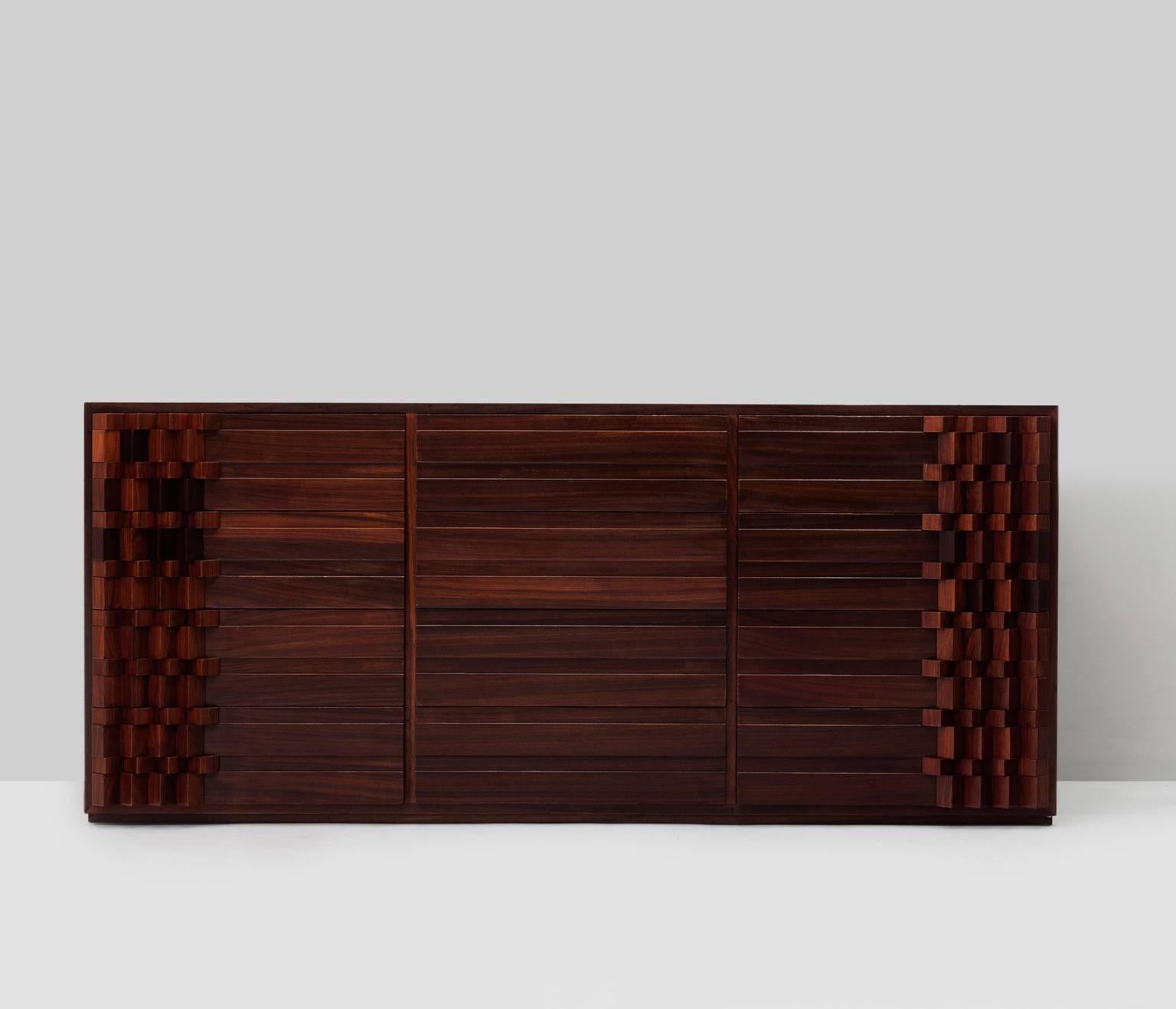 Italian Luciano Frigerio Brutalist Chest of Drawers in Rosewood