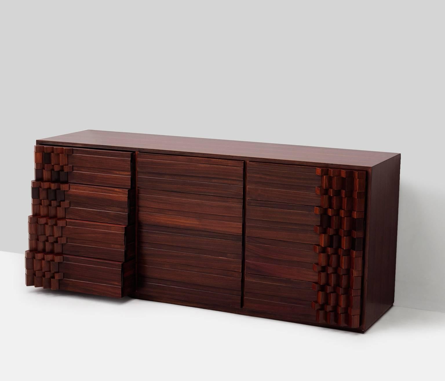 Mid-Century Modern Luciano Frigerio Brutalist Chest of Drawers in Rosewood