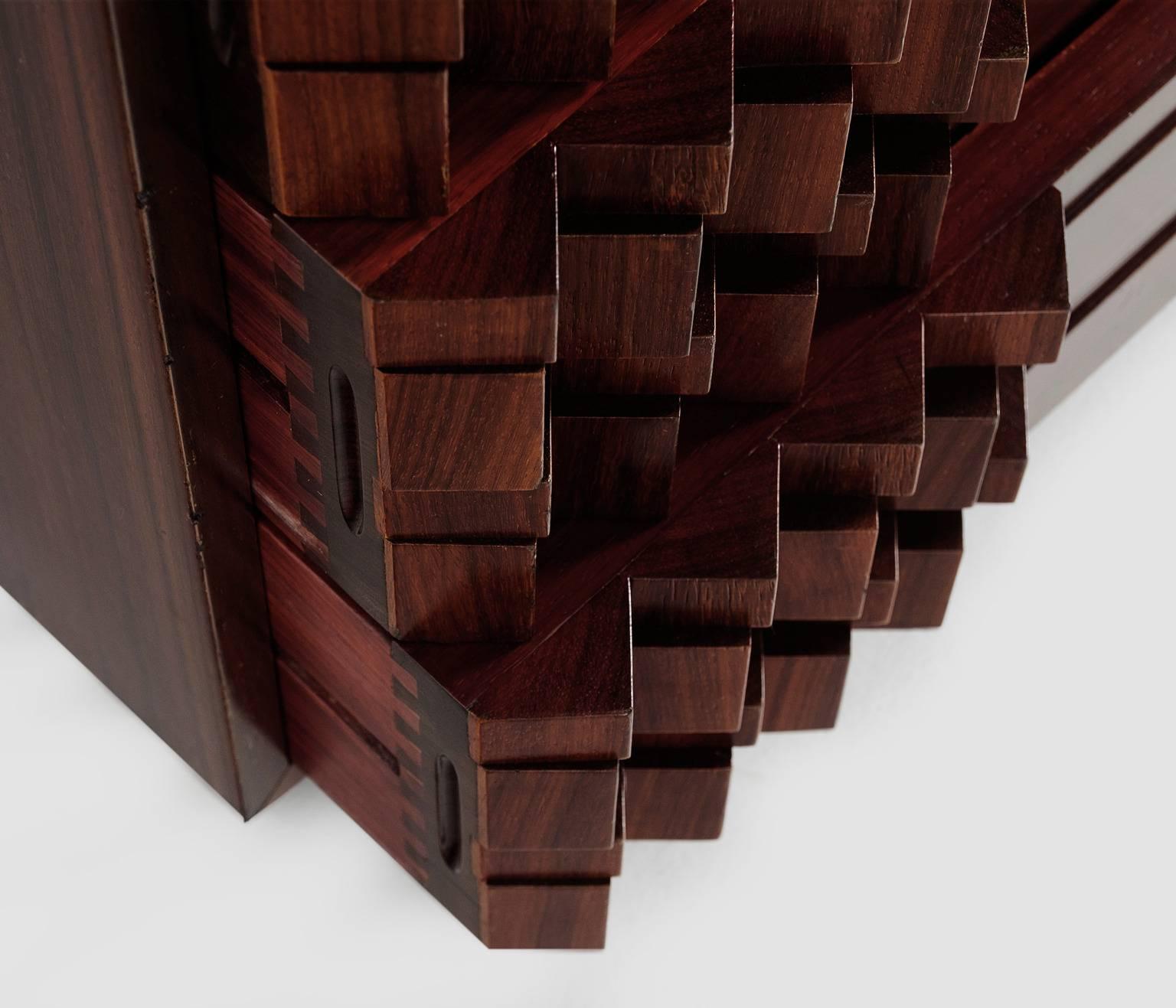 Wood Luciano Frigerio Brutalist Chest of Drawers in Rosewood