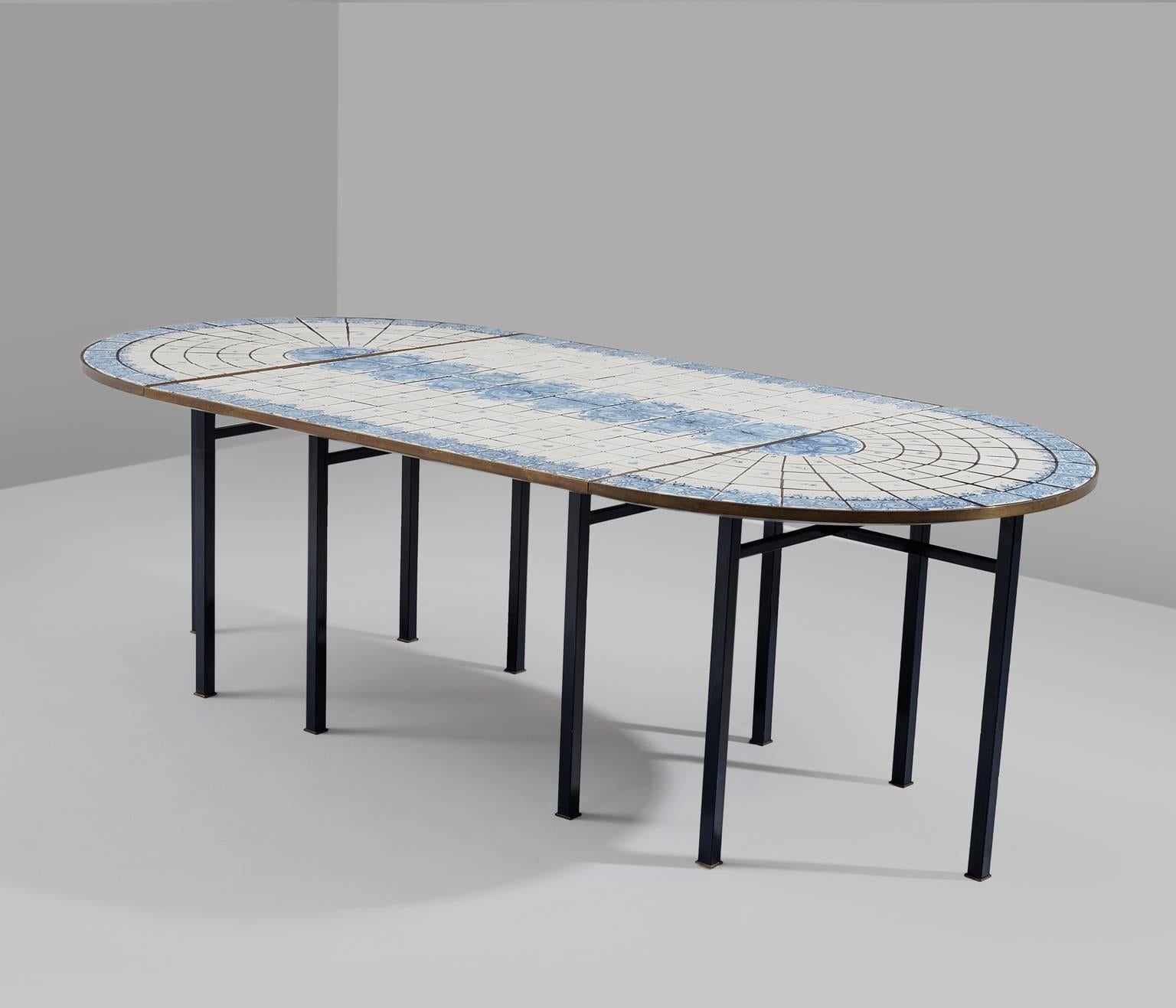 Mid-Century Modern Bjørn Wiinblad Table with Hand-Painted Tiles, Denmark, 1950s